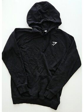 Gymshark Mens S Active Athletic Black Logo Pullover Hoodie Sweatshirt